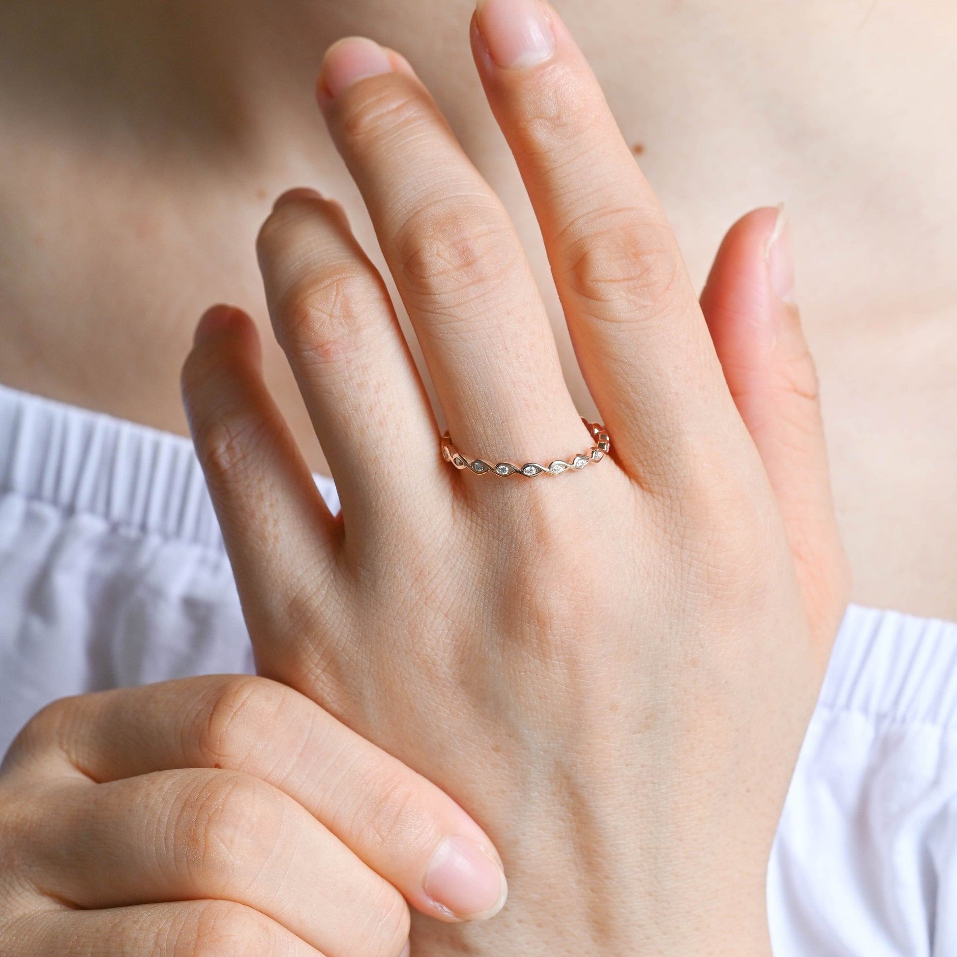 SquareJewelry women's wedding ring Solid Gold Full Eternity Round Cut Moissanite Wedding Band