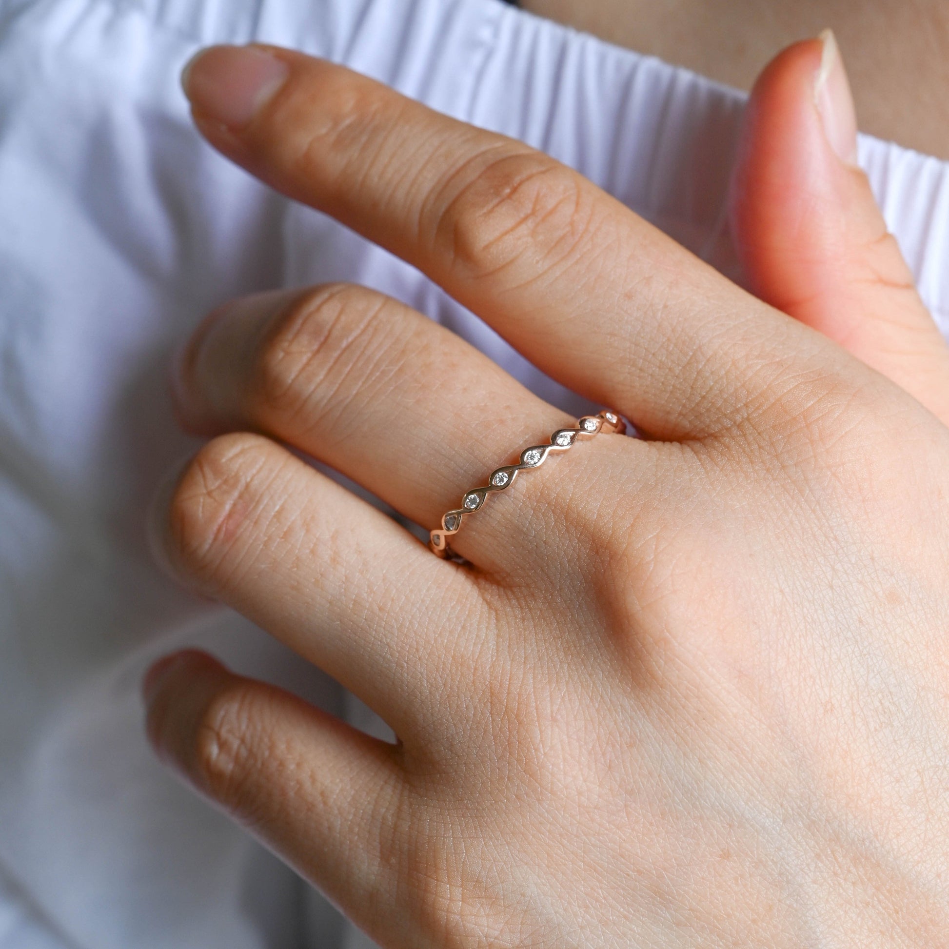 SquareJewelry women's wedding ring Solid Gold Full Eternity Round Cut Moissanite Wedding Band