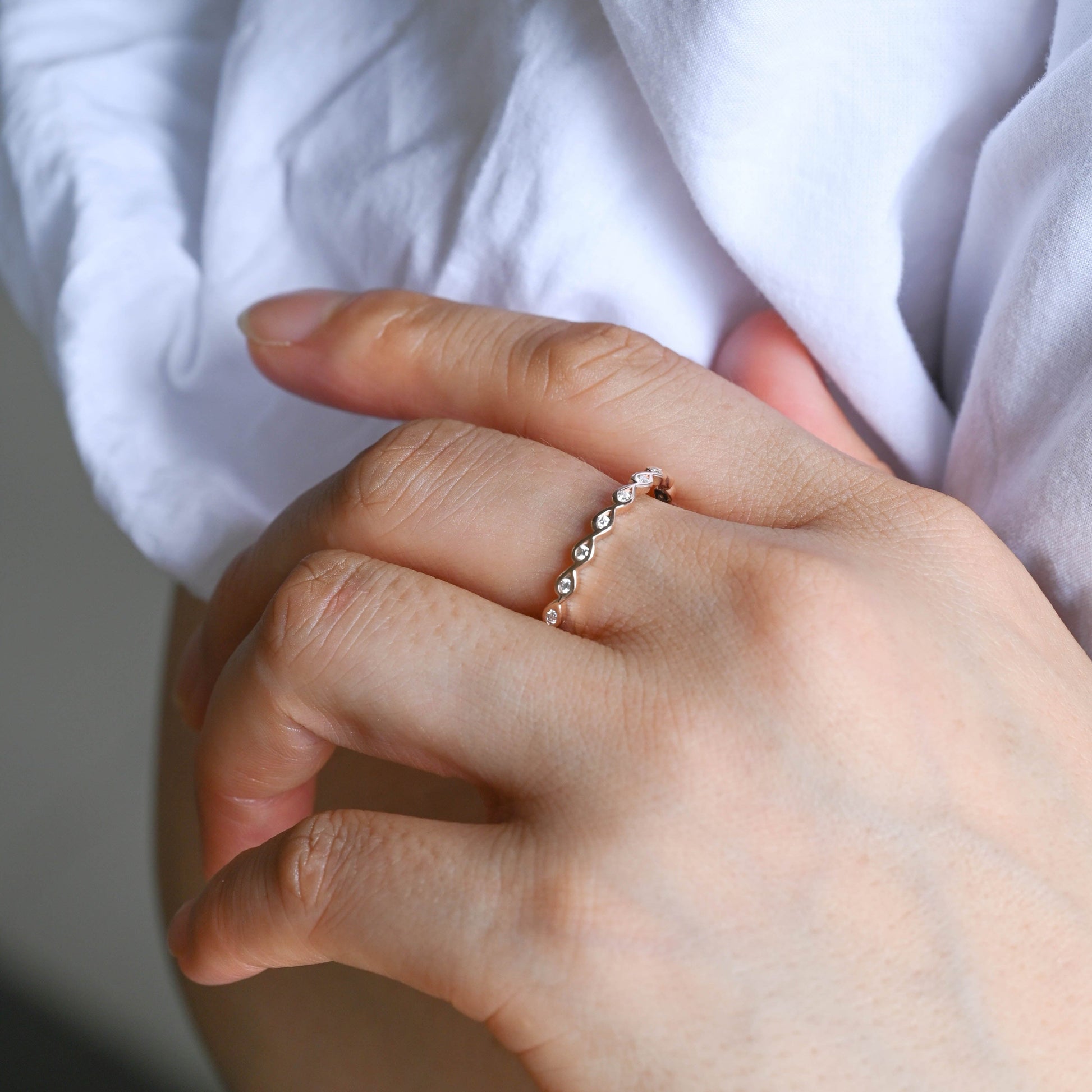 SquareJewelry women's wedding ring Solid Gold Full Eternity Round Cut Moissanite Wedding Band
