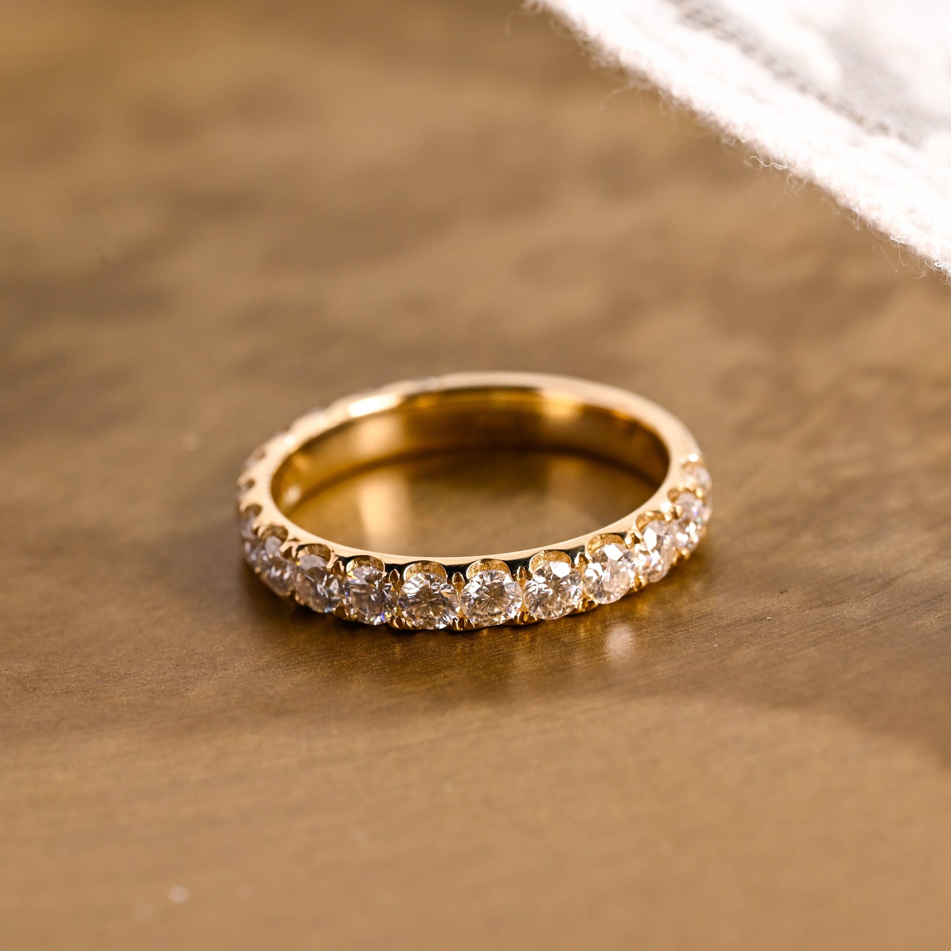 SquareJewelry women's wedding ring Solid Gold Half Eternity 3.5mm Width Round Moissanite Wedding Band