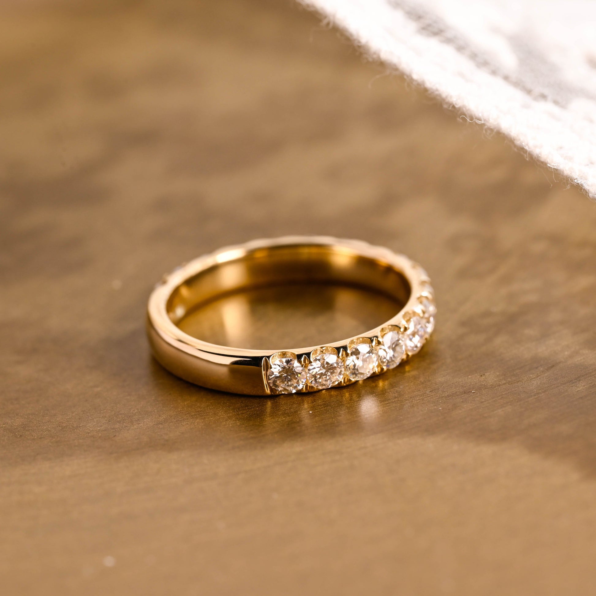 SquareJewelry women's wedding ring Solid Gold Half Eternity 3.5mm Width Round Moissanite Wedding Band