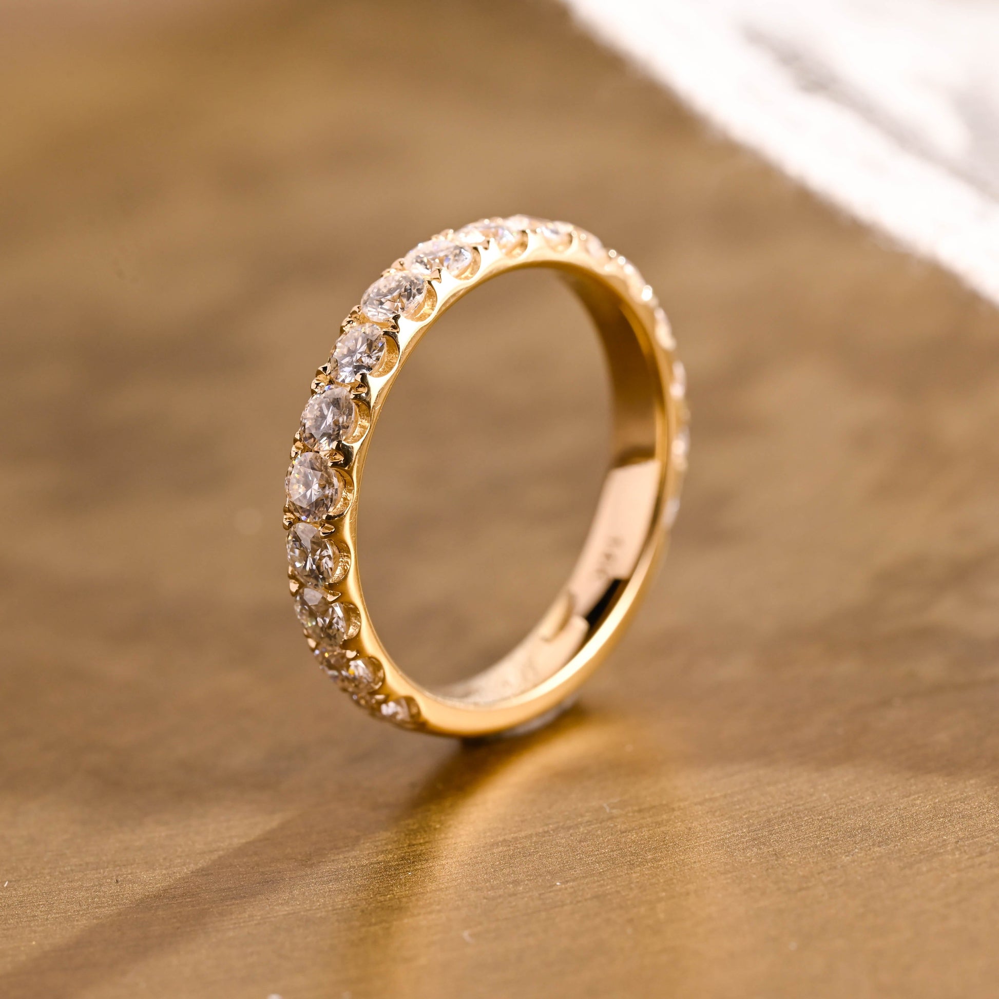 SquareJewelry women's wedding ring Solid Gold Half Eternity 3.5mm Width Round Moissanite Wedding Band