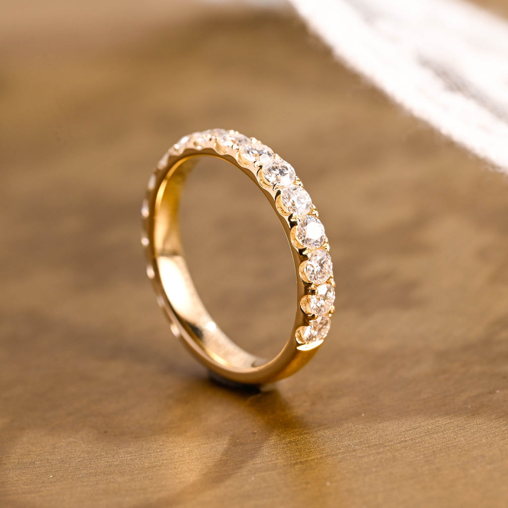 SquareJewelry women's wedding ring Solid Gold Half Eternity 3.5mm Width Round Moissanite Wedding Band