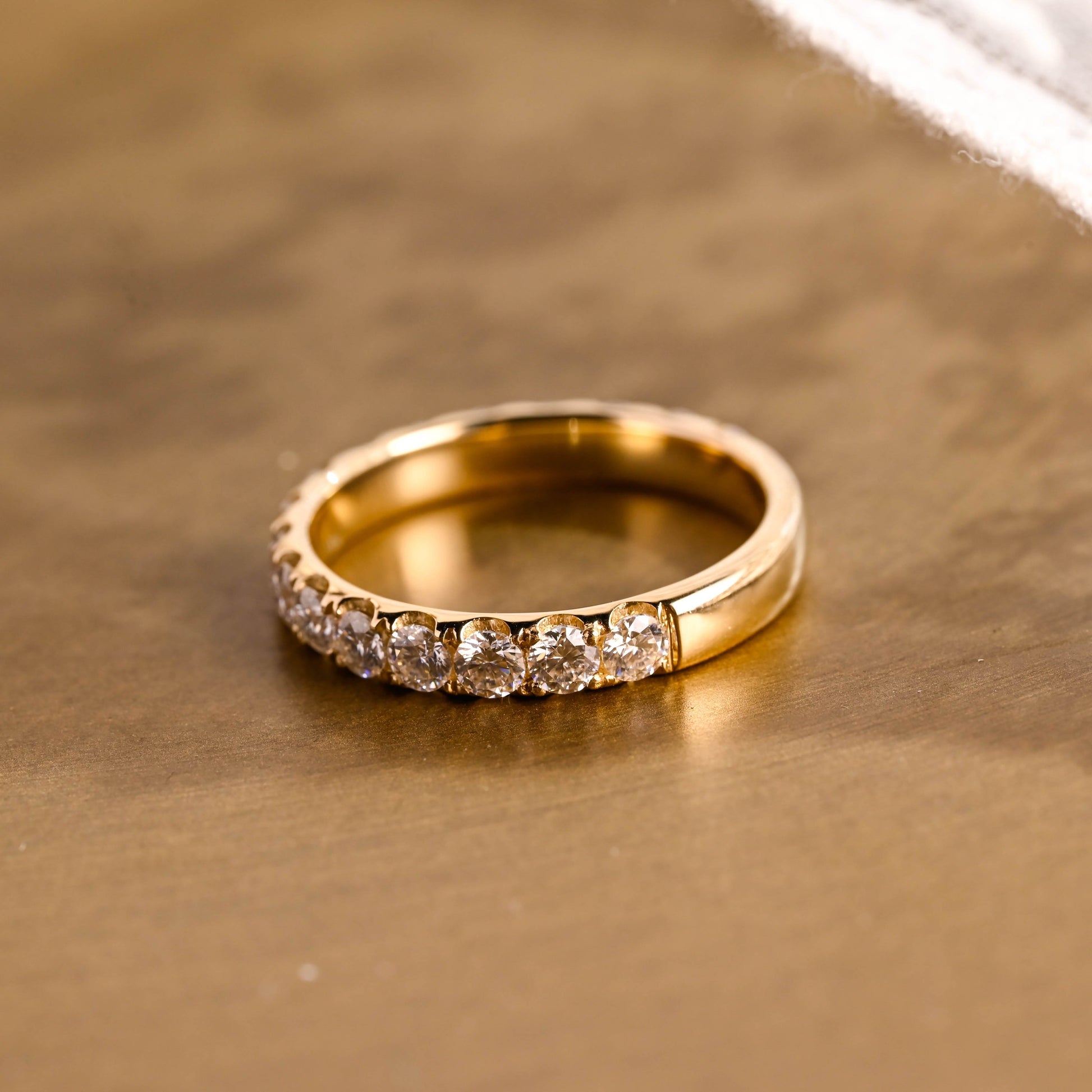 SquareJewelry women's wedding ring Solid Gold Half Eternity 3.5mm Width Round Moissanite Wedding Band