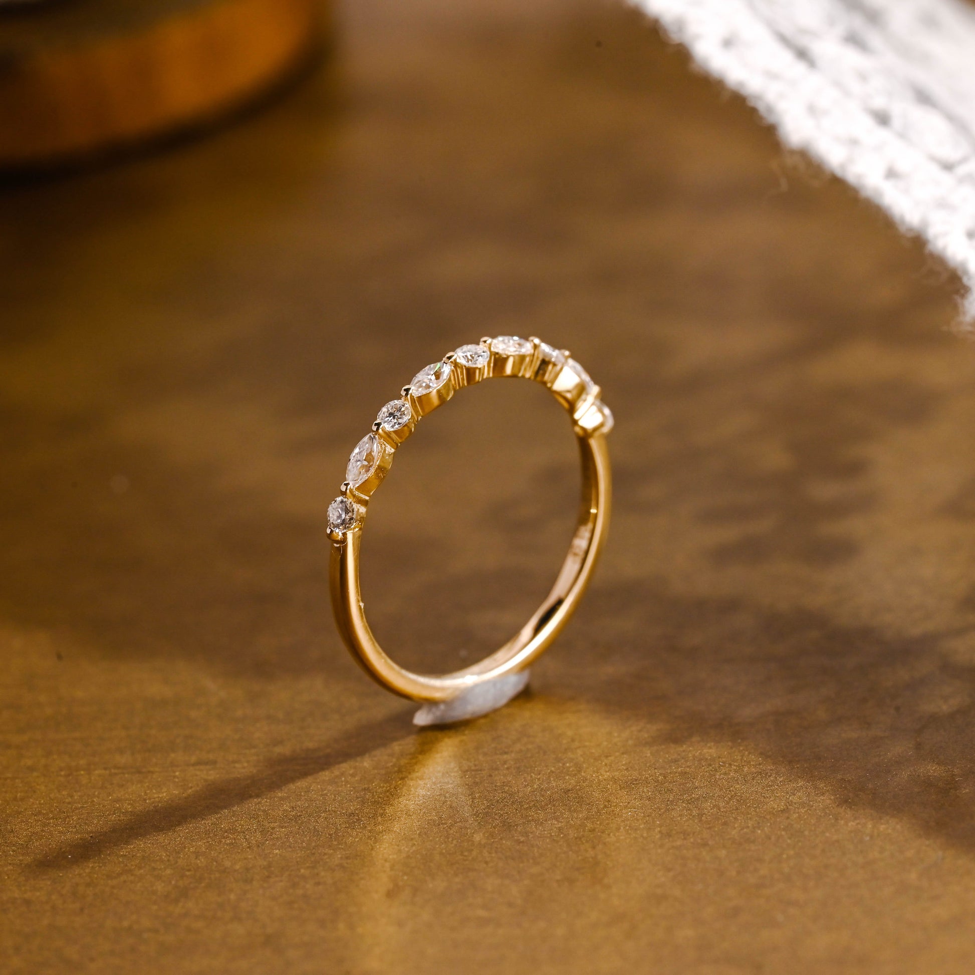 SquareJewelry women's wedding ring Solid Gold Half Eternity Moissanite Wedding Band