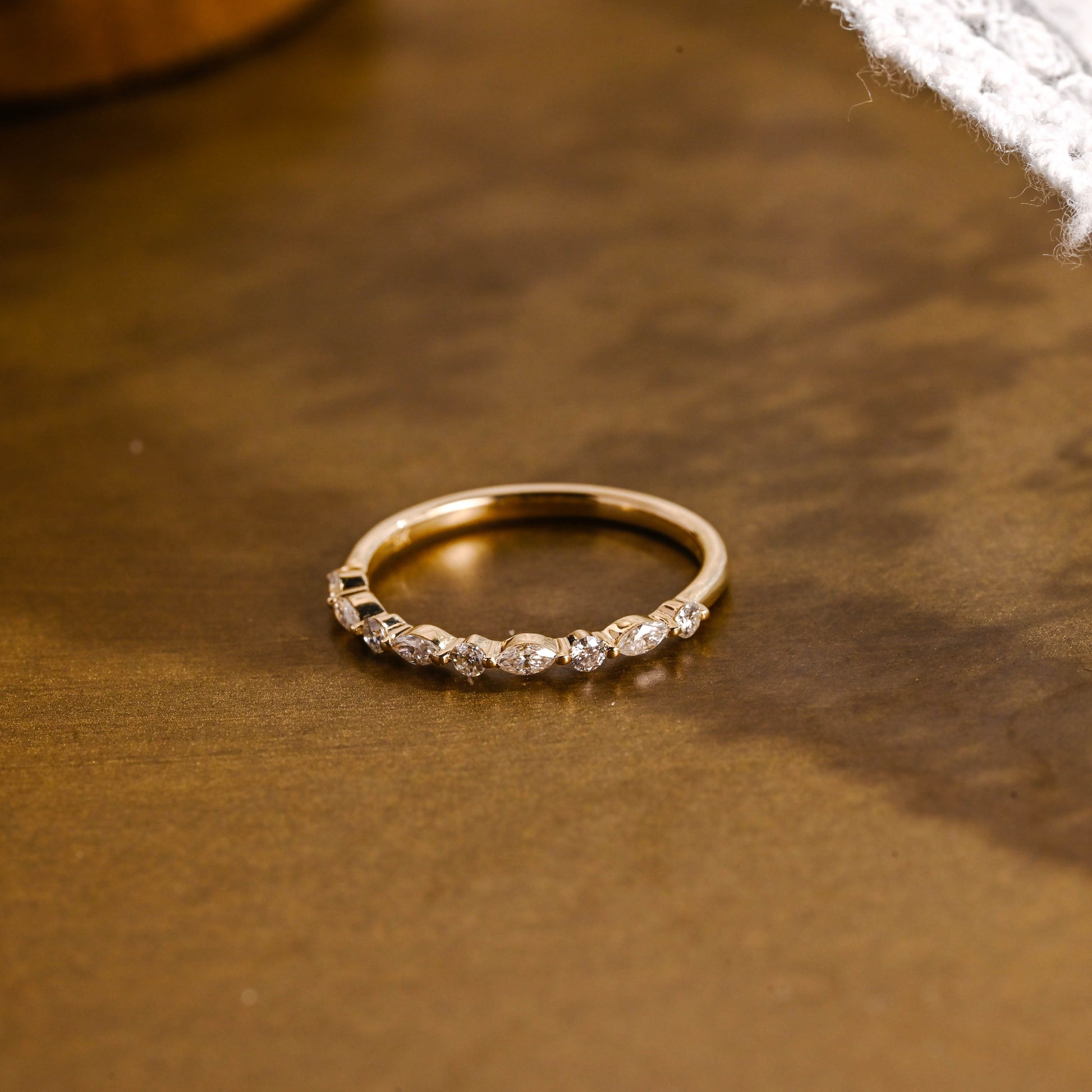 SquareJewelry women's wedding ring Solid Gold Half Eternity Moissanite Wedding Band