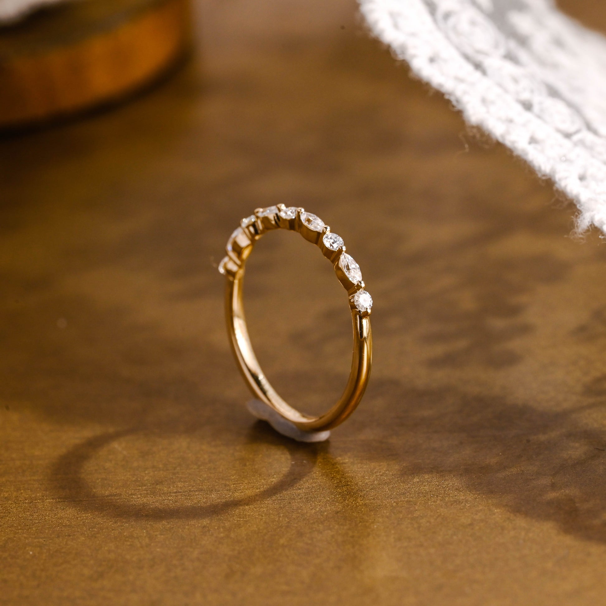 SquareJewelry women's wedding ring Solid Gold Half Eternity Moissanite Wedding Band